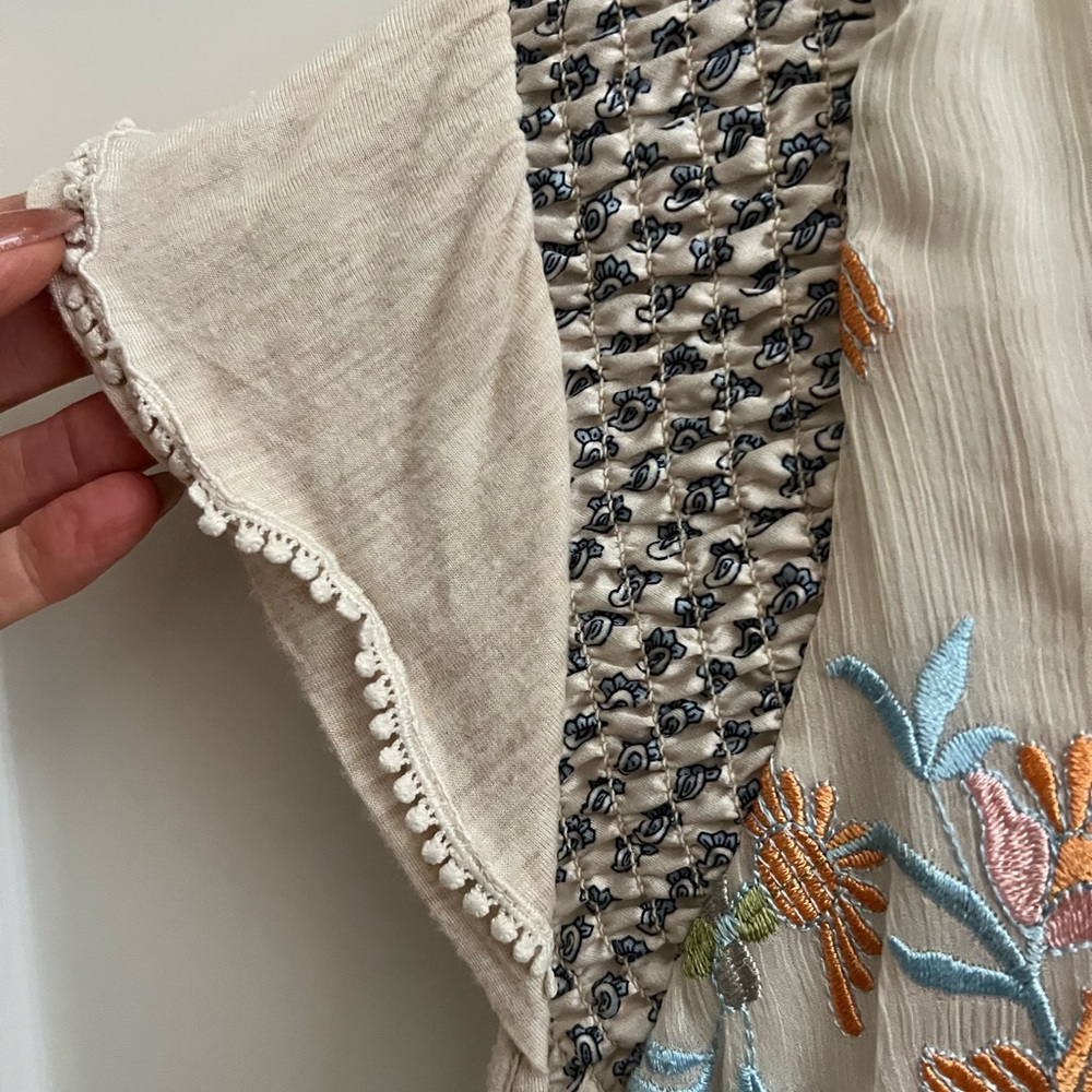 Floral Embroidered Women's Top - Cream and Orange - Picture 5 of 7